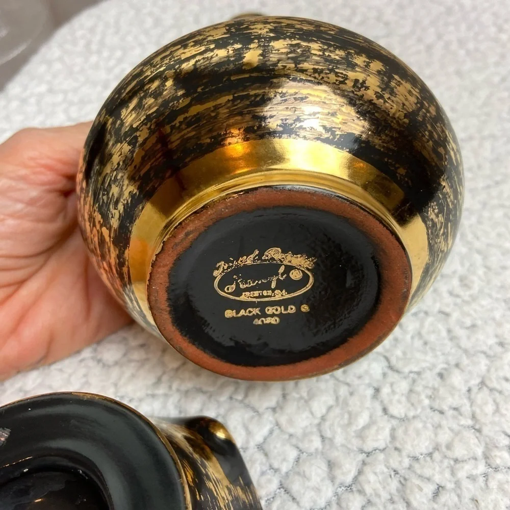 Vintage Stangl 22k Black Gold Vase/2 Candle Holders